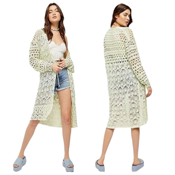 FREE PEOPLE Honeydew Sweet Talker Long Crochet Cardigan - Picture 8 of 12